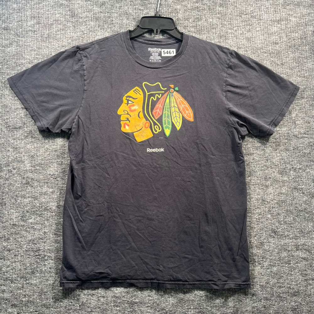 Reebok Chicago Blackhawks NHL Graphic T-Shirt Mens Large Black Short Sleeve